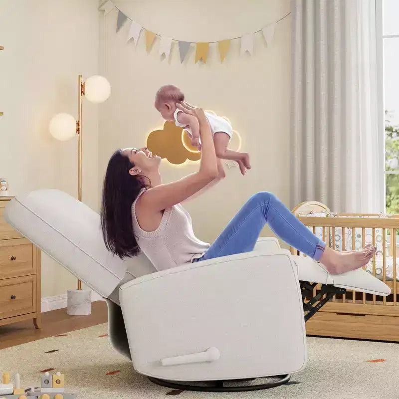 Poltrona reclinabile girevole a 360° con dondolo manuale, poltrona scorrevole imbottita con tasche laterali, per soggiorno, camera da letto, ufficio