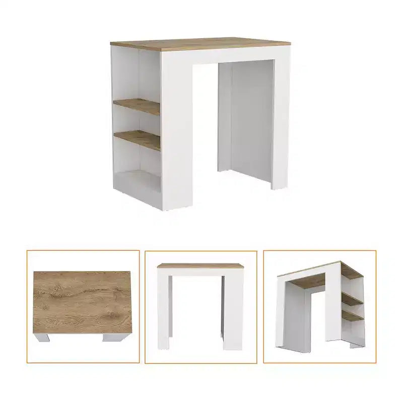 Okak Isola Cucina Moderna con Piano Tavolo Altezza Bancone, Tavolo Isola Cucina con 3 Scaffali Laterali, Organizer da Piano per Cucina