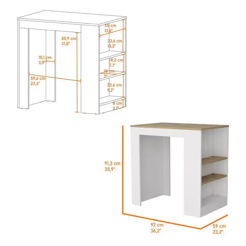Okak Isola Cucina Moderna con Piano Tavolo Altezza Bancone, Tavolo Isola Cucina con 3 Scaffali Laterali, Organizer da Piano per Cucina