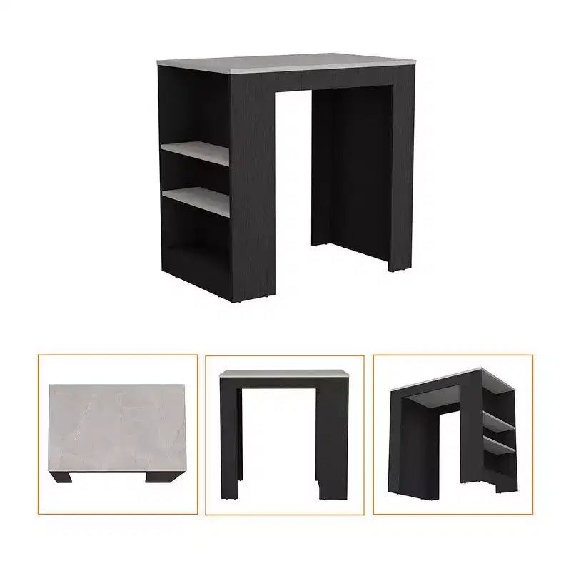 Okak Isola Cucina Moderna con Piano Tavolo Altezza Bancone, Tavolo Isola Cucina con 3 Scaffali Laterali, Organizer da Piano per Cucina