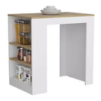 Okak Isola Cucina Moderna con Piano Tavolo Altezza Bancone, Tavolo Isola Cucina con 3 Scaffali Laterali, Organizer da Piano per Cucina