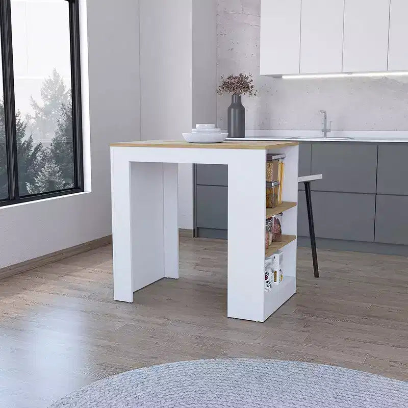 Okak Isola Cucina Moderna con Piano Tavolo Altezza Bancone, Tavolo Isola Cucina con 3 Scaffali Laterali, Organizer da Piano per Cucina