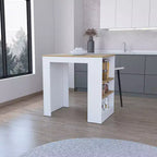 Okak Isola Cucina Moderna con Piano Tavolo Altezza Bancone, Tavolo Isola Cucina con 3 Scaffali Laterali, Organizer da Piano per Cucina