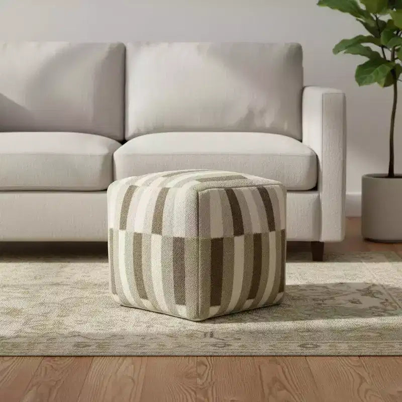 HomeRoots Pouf Ottomano Geometrico Intrecciato Marrone Avorio e Kaki Marrone 18