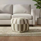 HomeRoots Pouf Ottomano Geometrico Intrecciato Marrone Avorio e Kaki Marrone 18