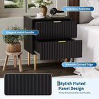 GustoWave Comodino Moderno con 2 Cassetti, Comodino Scanalato Oro e Legno, Tavolino da Notte per Camera da Letto Appartamento
