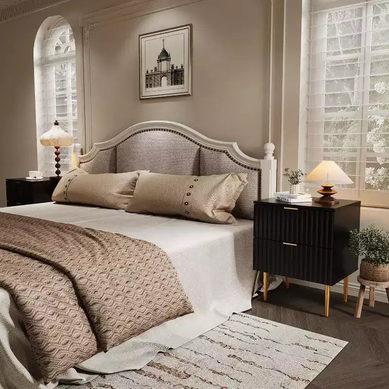 GustoWave Comodino Moderno con 2 Cassetti, Comodino Scanalato Oro e Legno, Tavolino da Notte per Camera da Letto Appartamento