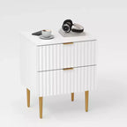 GustoWave Comodino Moderno con 2 Cassetti, Comodino Scanalato Oro e Legno, Tavolino da Notte per Camera da Letto Appartamento
