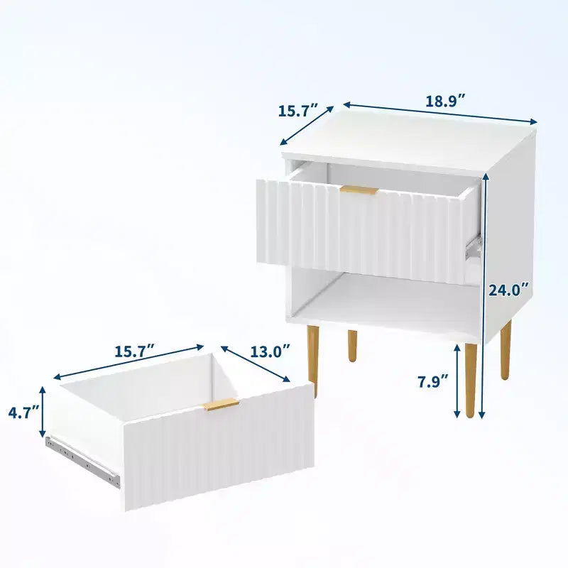 GustoWave Comodino Moderno con 2 Cassetti, Comodino Scanalato Oro e Legno, Tavolino da Notte per Camera da Letto Appartamento