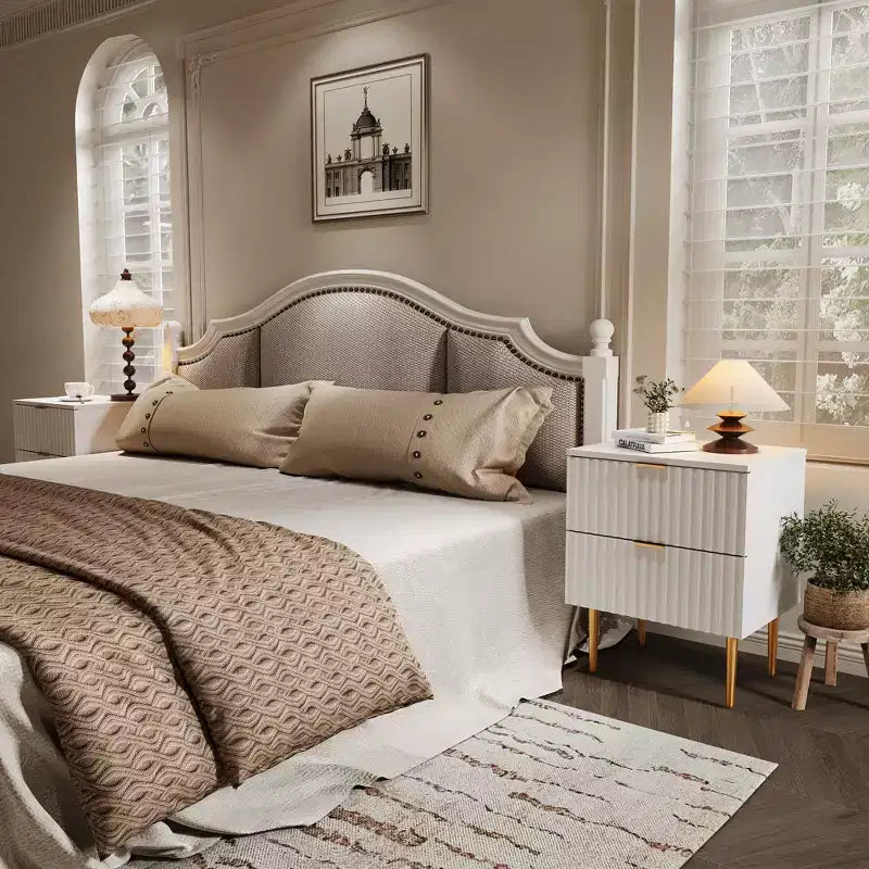 GustoWave Comodino Moderno con 2 Cassetti, Comodino Scanalato Oro e Legno, Tavolino da Notte per Camera da Letto Appartamento