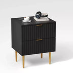 GustoWave Comodino Moderno con 2 Cassetti, Comodino Scanalato Oro e Legno, Tavolino da Notte per Camera da Letto Appartamento