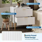 GustoWave Comodino Moderno con 2 Cassetti, Comodino Scanalato Oro e Legno, Tavolino da Notte per Camera da Letto Appartamento