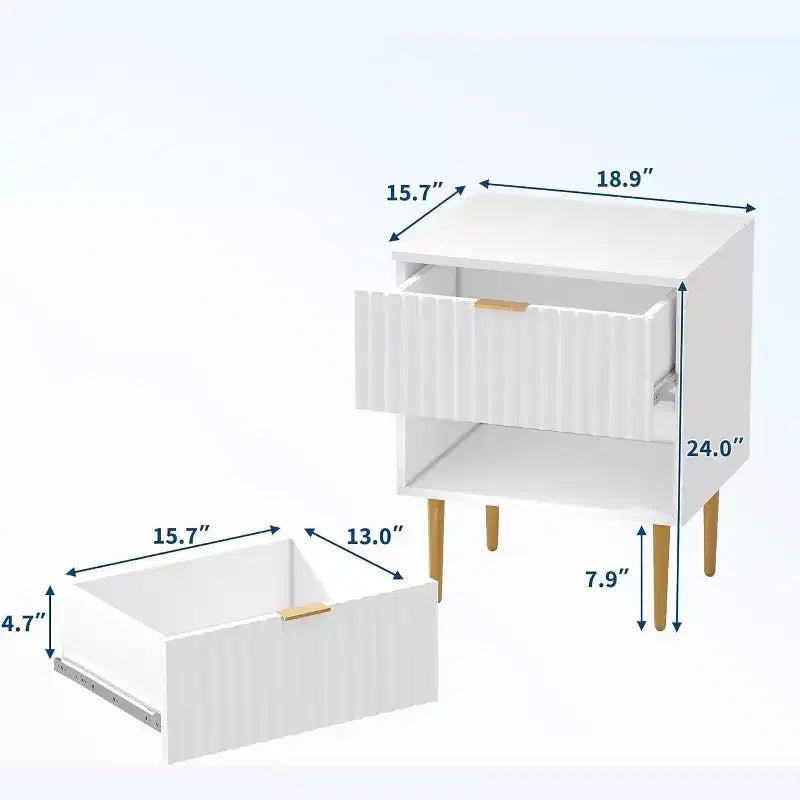 GustoWave Comodino Moderno con 2 Cassetti, Comodino Scanalato Oro e Legno, Tavolino da Notte per Camera da Letto Appartamento
