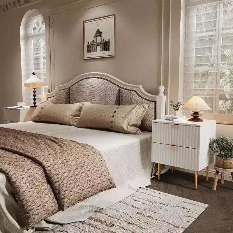GustoWave Comodino Moderno con 2 Cassetti, Comodino Scanalato Oro e Legno, Tavolino da Notte per Camera da Letto Appartamento