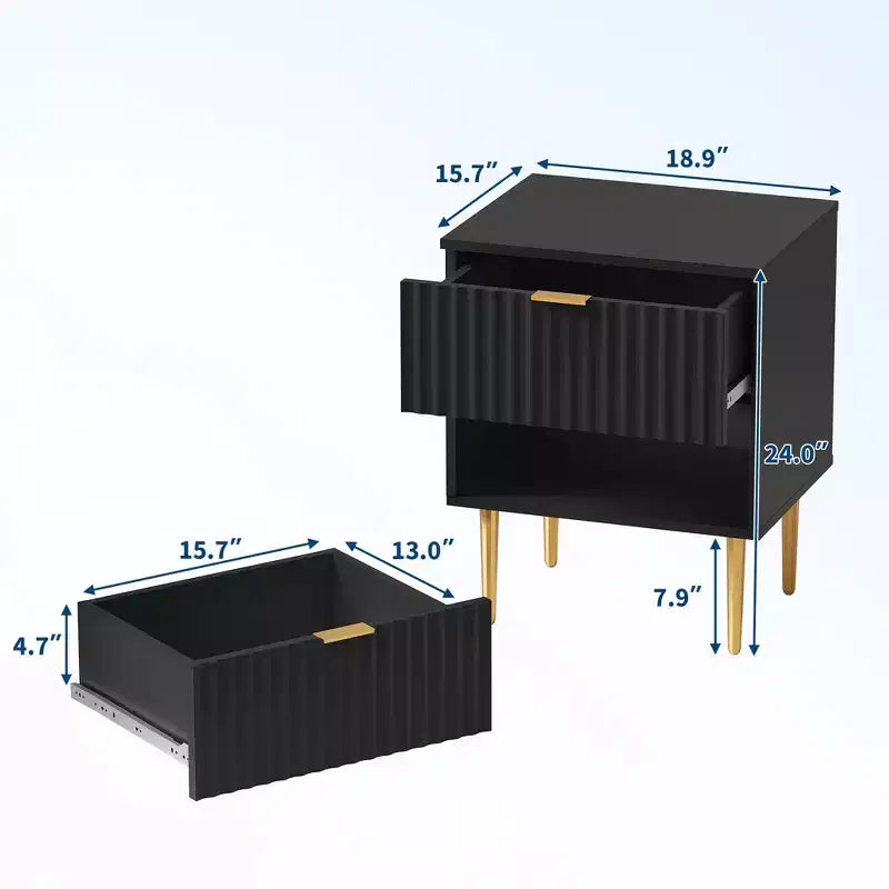 GustoWave Comodino Moderno con 2 Cassetti, Comodino Scanalato Oro e Legno, Tavolino da Notte per Camera da Letto Appartamento