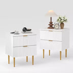 GustoWave Comodino Moderno con 2 Cassetti, Comodino Scanalato Oro e Legno, Tavolino da Notte per Camera da Letto Appartamento