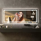 Specchio da bagno 24x32 pollici, dimmerabile, doppia illuminazione frontale e posteriore, funzione memoria, anti-appannamento e anti-rottura, utilizzabile orizzontalmente o verticalmente.