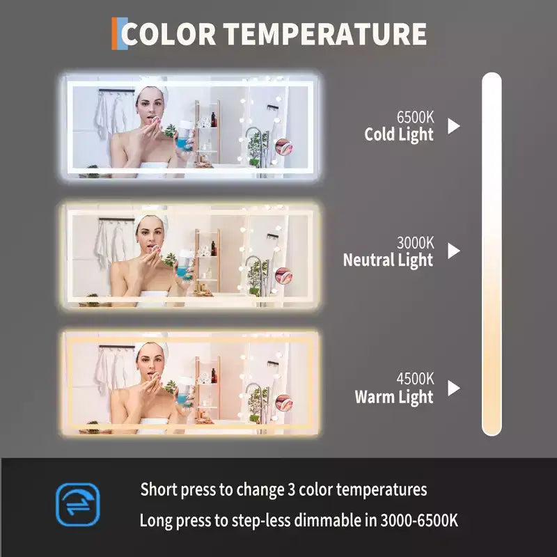 Specchio da bagno 24x32 pollici, dimmerabile, doppia illuminazione frontale e posteriore, funzione memoria, anti-appannamento e anti-rottura, utilizzabile orizzontalmente o verticalmente.