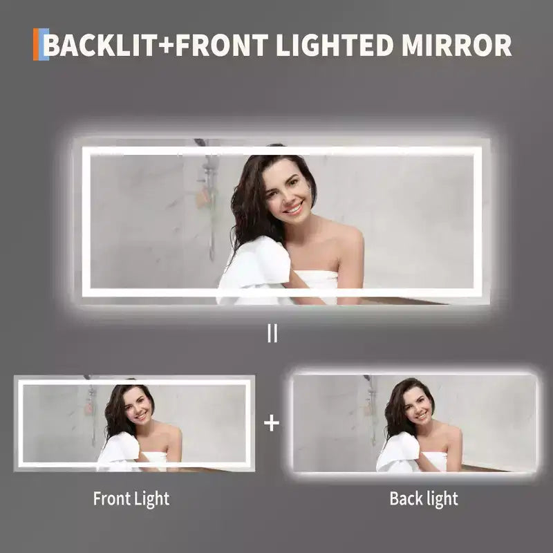 Specchio da bagno 24x32 pollici, dimmerabile, doppia illuminazione frontale e posteriore, funzione memoria, anti-appannamento e anti-rottura, utilizzabile orizzontalmente o verticalmente.