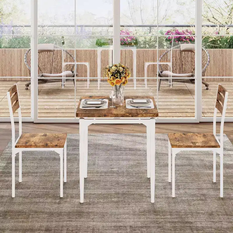 Set tavolo da pranzo per 2 persone, tavolo e sedie da pranzo compatti in 3 pezzi, seduta ergonomica confortevole