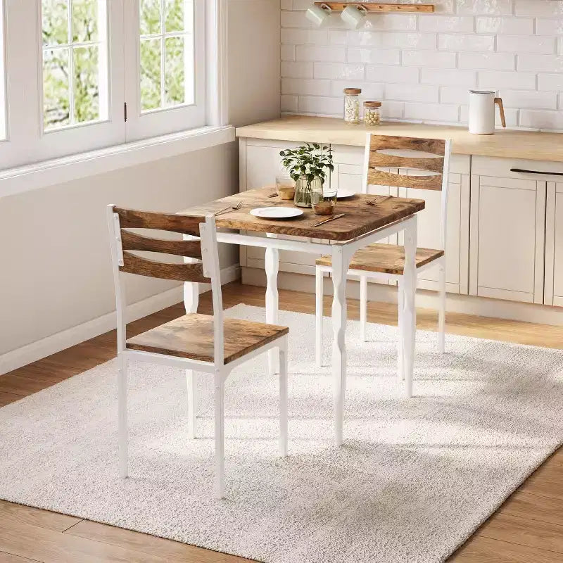 Set tavolo da pranzo per 2 persone, tavolo e sedie da pranzo compatti in 3 pezzi, seduta ergonomica confortevole