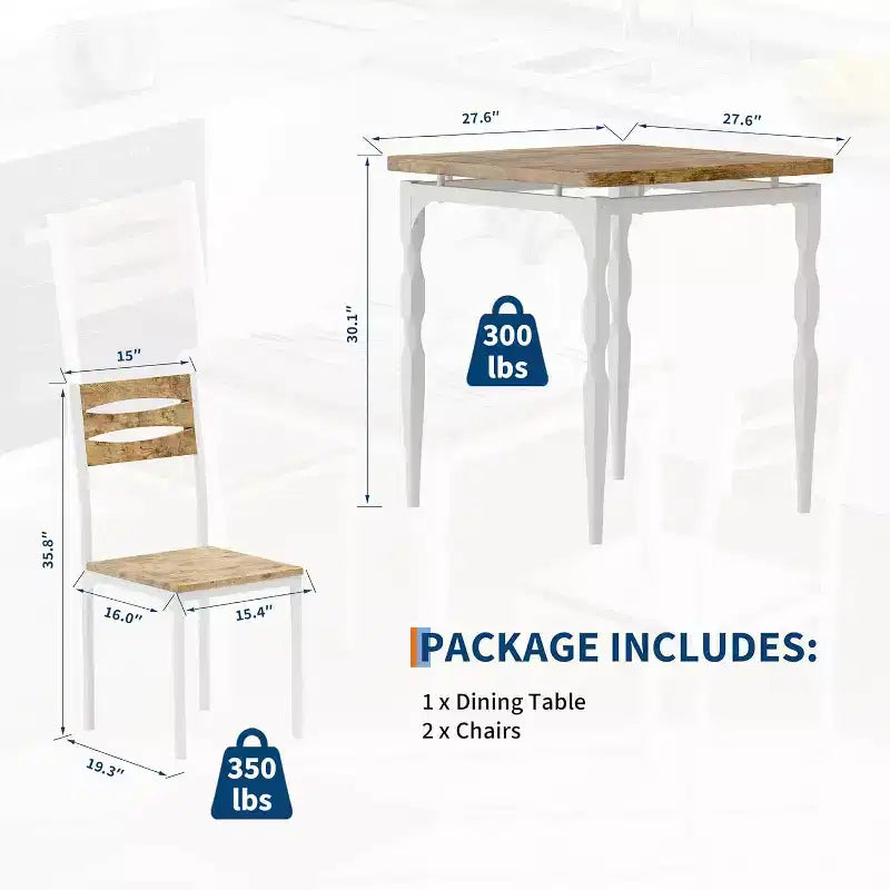 Set tavolo da pranzo per 2 persone, tavolo e sedie da pranzo compatti in 3 pezzi, seduta ergonomica confortevole