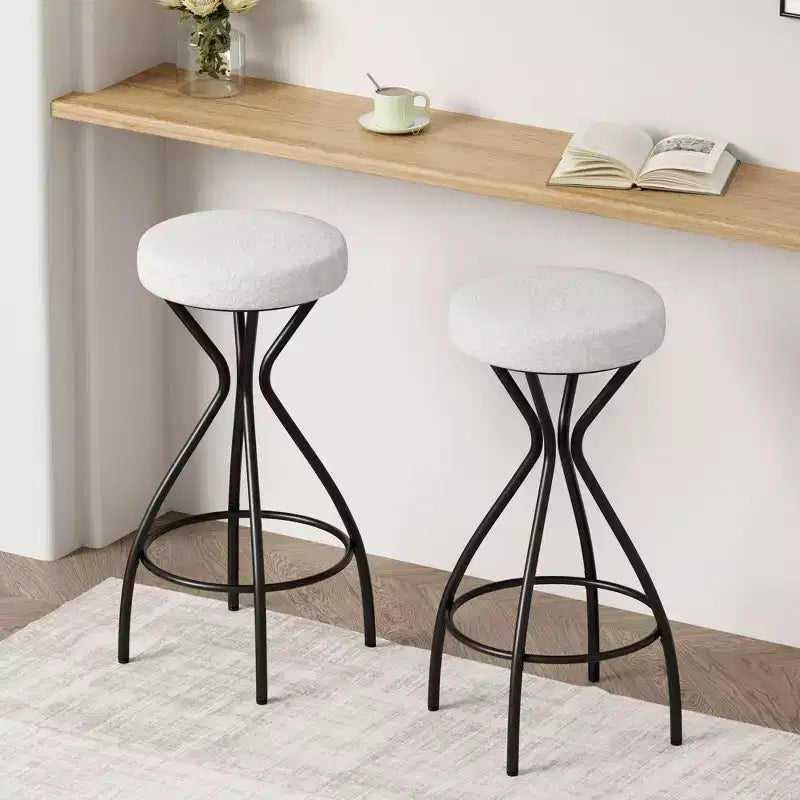 Okak Sgabelli da Bar Moderni Senza Schienale Set da 2, Sgabelli da Bancone con Sedile Rotondo Imbottito in Velluto, Sgabelli da Cucina Stile Boho per Isola