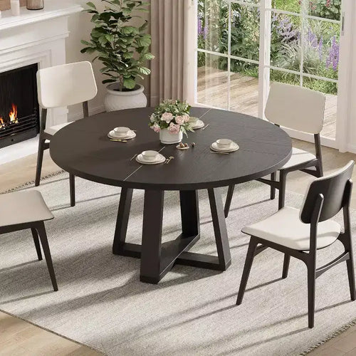 47In Round Dining Table, Kitchen Table with Sturdy Cross-Shaped Base & Adjustable Foot Pads for Dining Room, Kitchen, Living Room(Table Only)