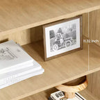 Libreria a 5 Ripiani, Libreria Bohemien con Ante in Rattan, Libreria in Legno con Contenitore, Scaffale Alto per Libri, Grande Libreria per Soggiorno, Casa