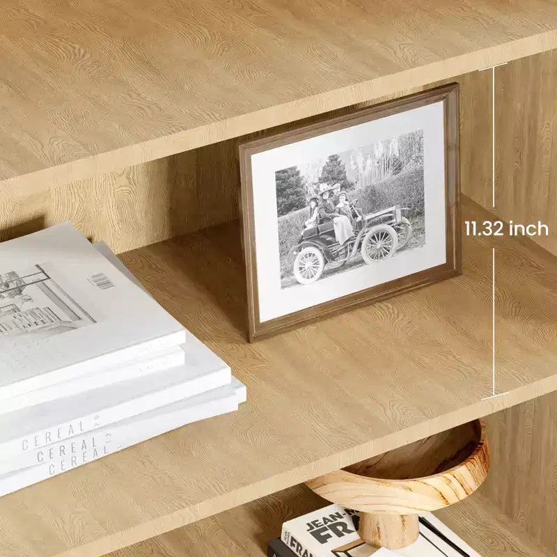 Libreria a 5 Ripiani, Libreria Bohemien con Ante in Rattan, Libreria in Legno con Contenitore, Scaffale Alto per Libri, Grande Libreria per Soggiorno, Casa