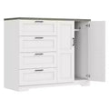 Wooden Dresser with 4 Drawers and Hanging Rod for Bedroom, 43.3'' H 2 Door Wardrobe Closet , Low Storage Cabinet for Hanging Cloth