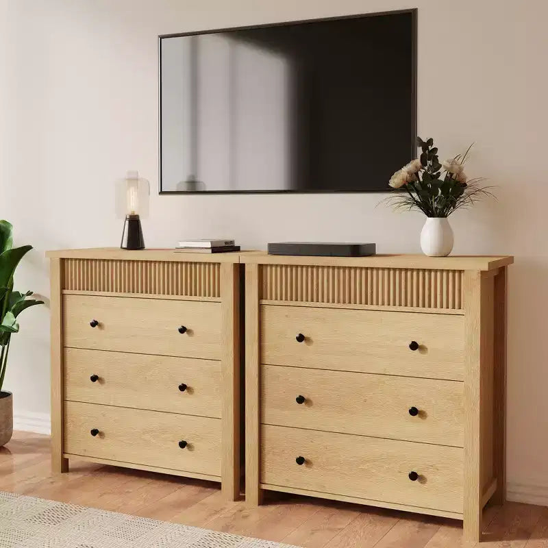 Comodino con 3 cassetti per camera da letto, cassettiera in legno, tavolino scanalato, organizer per soggiorno, corridoio e ingresso