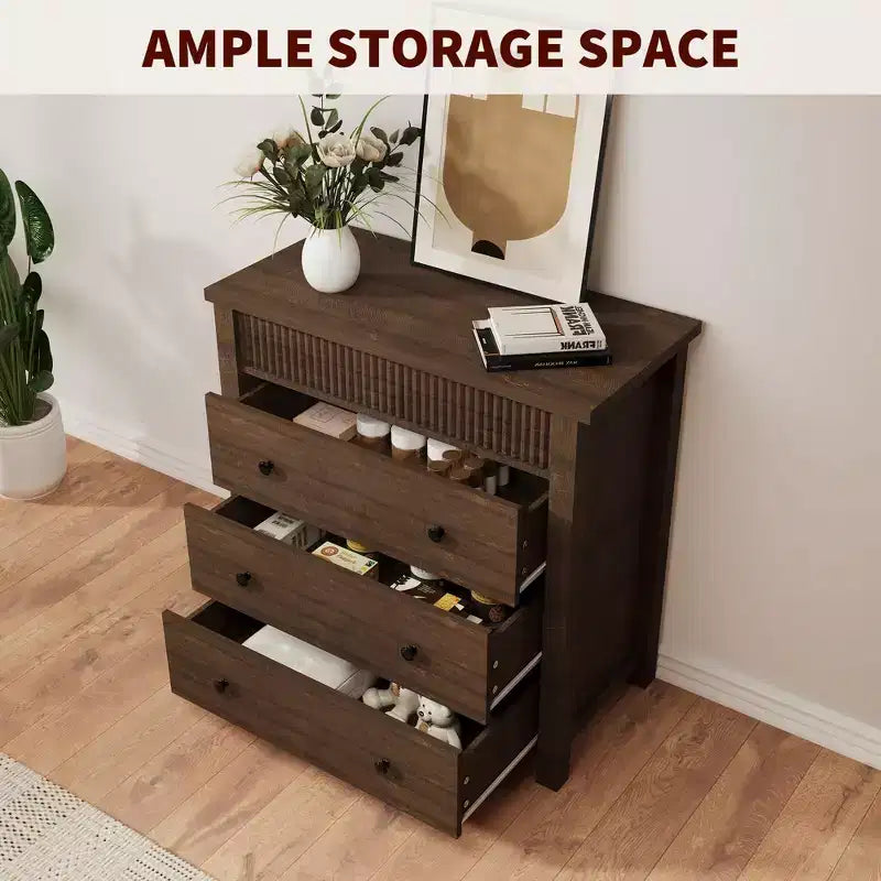 Comodino con 3 cassetti per camera da letto, cassettiera in legno, tavolino scanalato, organizer per soggiorno, corridoio e ingresso