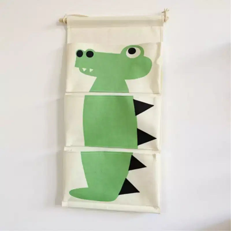Alilang organizer pensile in tela con motivo coccodrillo a fumetto e tre tasche 64,7x30 cm