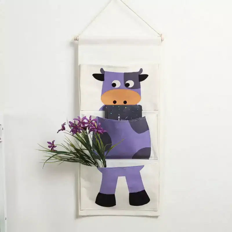 Alilang organizer pensile in tela con motivo coccodrillo a fumetto e tre tasche 64,7x30 cm