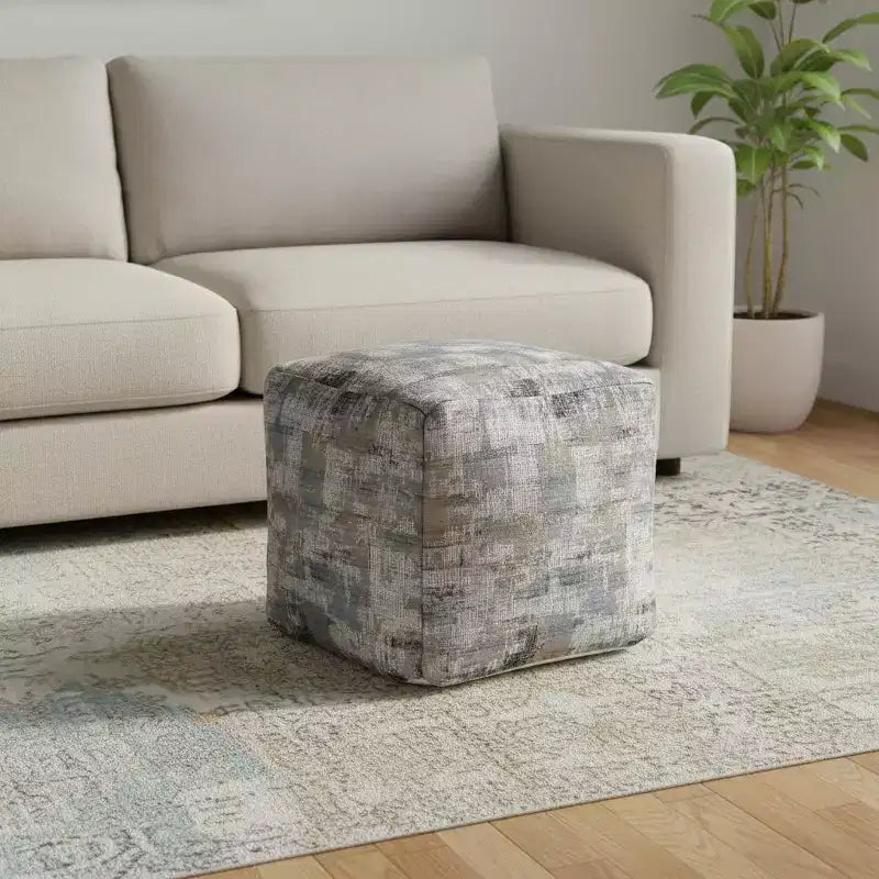 HomeRoots Pouf Ottomano Astratto in Cotone Blu 18