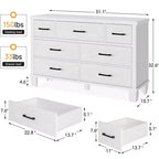 Comò da camera da letto con 7 cassetti, cassettiera portaoggetti con maniglia in metallo, organizer comò in legno per soggiorno, ingresso, bianco