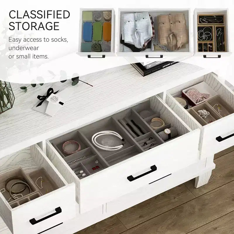 Comò da camera da letto con 7 cassetti, cassettiera portaoggetti con maniglia in metallo, organizer comò in legno per soggiorno, ingresso, bianco