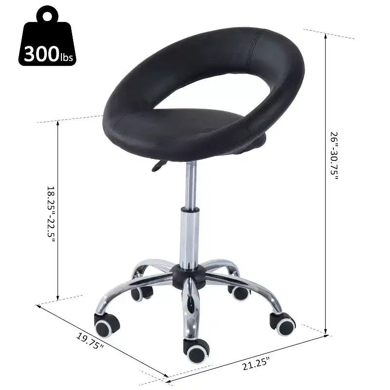 Sgabello da salone Crescent con rotelle, altezza regolabile, schienale aperto traspirante, sedile imbottito in schiuma e 5 rotelle piroettanti
