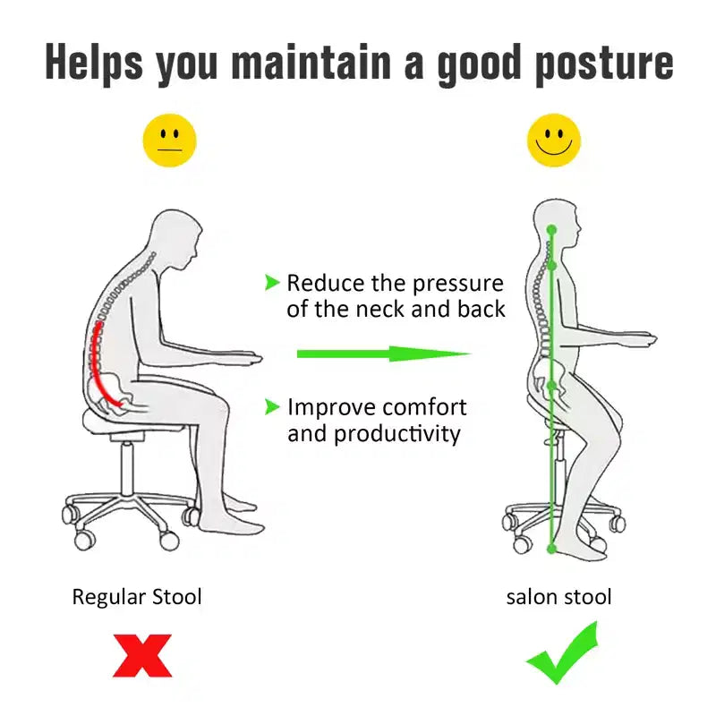 Sgabello da salone Crescent con rotelle, altezza regolabile, schienale aperto traspirante, sedile imbottito in schiuma e 5 rotelle piroettanti