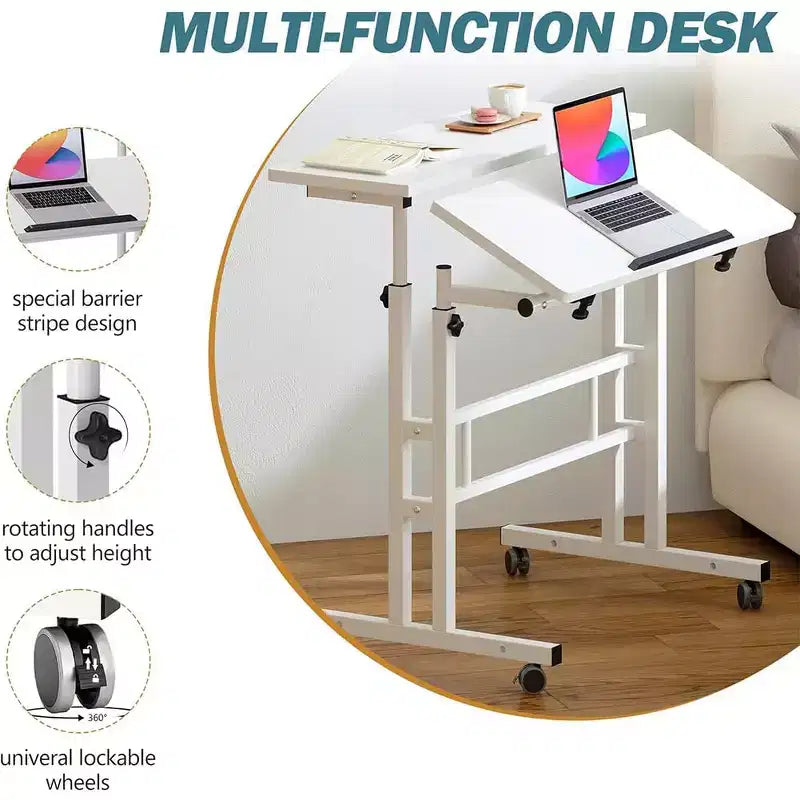 Scrivania piccola per ufficio domestico - Tavolo computer mobile ad altezza regolabile con ruote