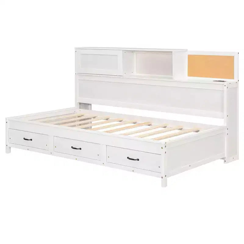 Okak Divano Letto Matrimoniale in Legno Naturale con 3 Cassetti e Testiera Contenitore, Struttura Letto a Piattaforma in Legno Massello per Ragazzi, Adulti