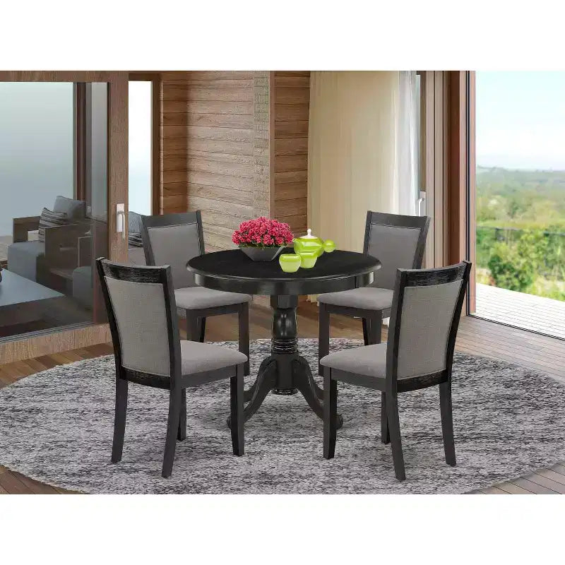 HomeStock Tavolo da pranzo con piano in legno massello e finitura in rovere naturale a 5 pezzi con 4 sedie