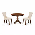 3-Piece Mahogany Finish Solid Wood Top - Round Button Tufted Dining Room Set - Seats 4