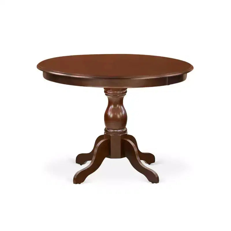Set Sala da Pranzo 3 Pezzi in Mogano Massiccio, Piano in Legno, con Bottoni, Rotondo - 4 Posti