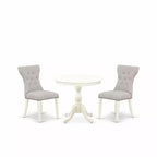 3-Piece Linen White Finish Solid Wood Top - Button Tufted Upholstered Dining Room Set - Seats 4