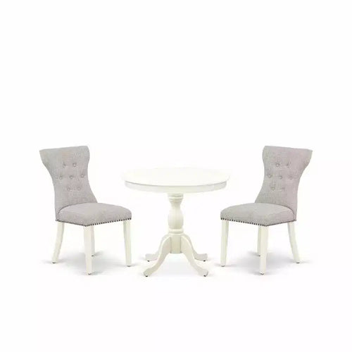 3-Piece Linen White Finish Solid Wood Top - Button Tufted Upholstered Dining Room Set - Seats 4