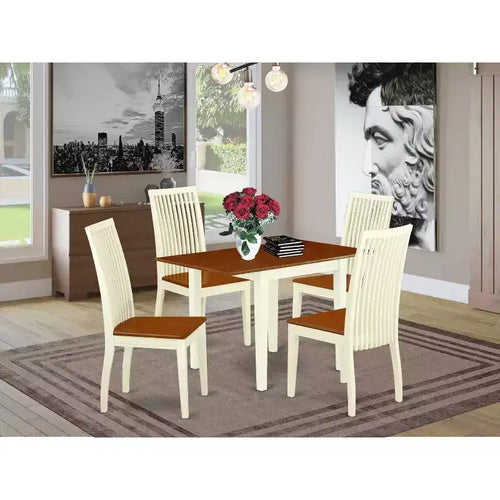 Set da pranzo 5 pezzi in legno massello con piano color latticello e ciliegio - 4 posti a sedere