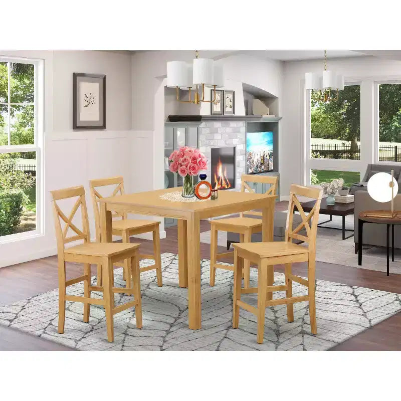 Set da Pranzo Altezza Bancone - Tavolo da Pub e Sgabelli da Bar - Mobili Moderni per Sala da Pranzo in Legno