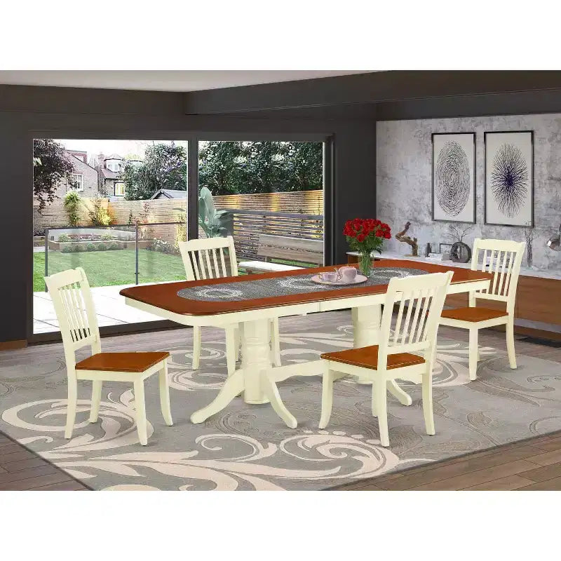 Set da pranzo rettangolare - Set tavolo e sedie da 5 pezzi - Tavolo 152x198 cm con prolunga - Design moderno in stile farmhouse